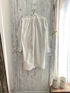 Antique French LONG man front bib pleated WORK WEAR COTTON pintucks SHIRT  c1900