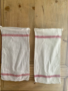 Pair vintage French BOLSTER damask cotton red LITEAUX c1950