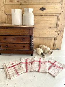 SET 4 antique French TEA TOWELS linen FA mono c1900