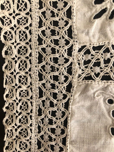 Pair of antique French LINEN napkins DOILY mats FILET LACE c1930