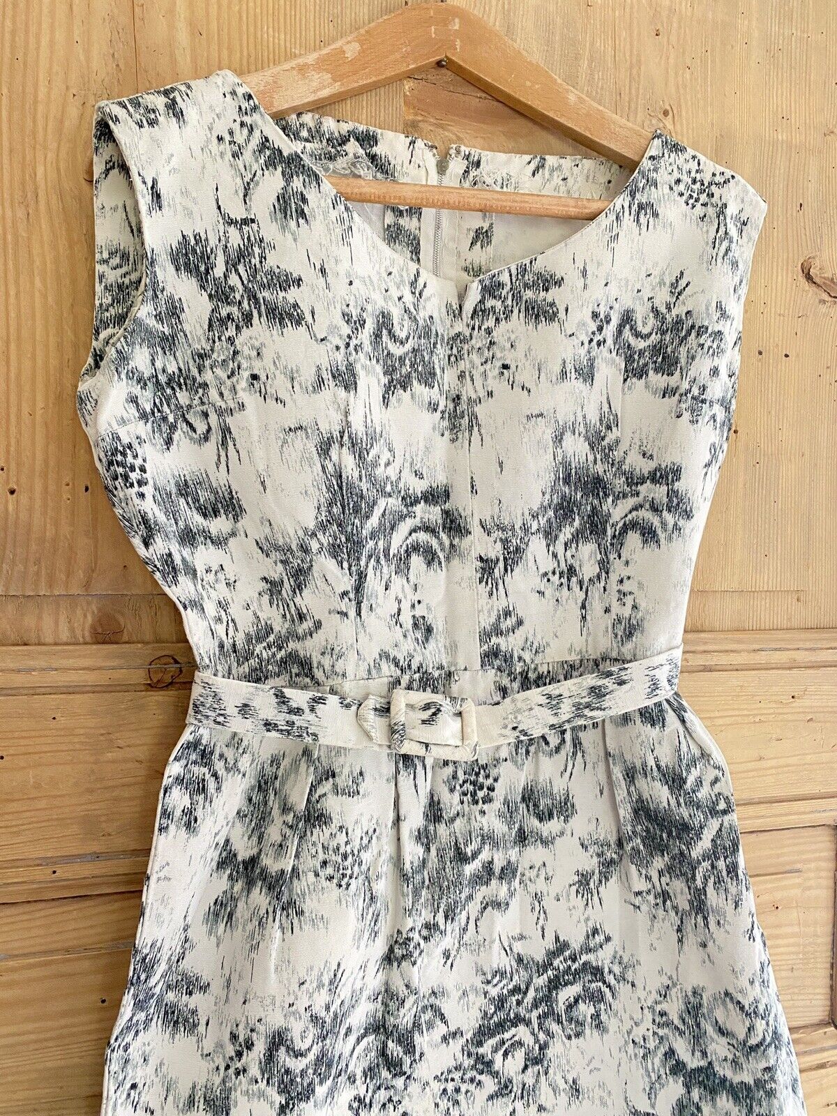 Vintage French cotton FLORAL BLUE DRESS belted c1950