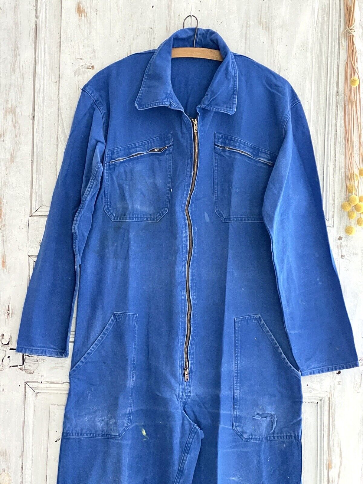 Vintage French large WORK WEAR overalls INDIGO blue cotton ZIP c1950