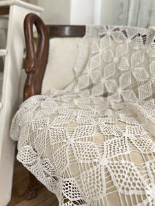 Vintage French FILET LACE textile TABLECLOTH bedspread c1930