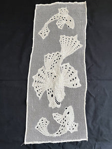 Antique French EYELET embroidered cotton FILET LACE panel curtain CARP c1920