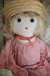 Vintage French RUSTIC handmade COUNTRY GIRL RAG DOLL c1950