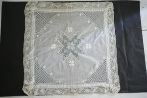 Antique French woman BRIDE star handkerchief LACE c1900