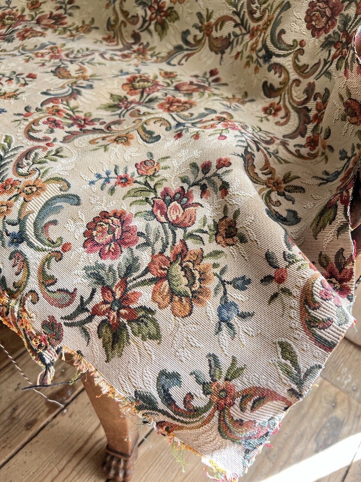 Vintage French DAMASK cotton SOFA cover floral bouquets c1950