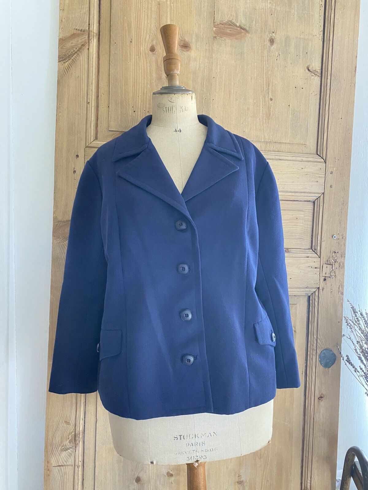 Vintage French woman blue JACKET tailored COLLAR c 1950