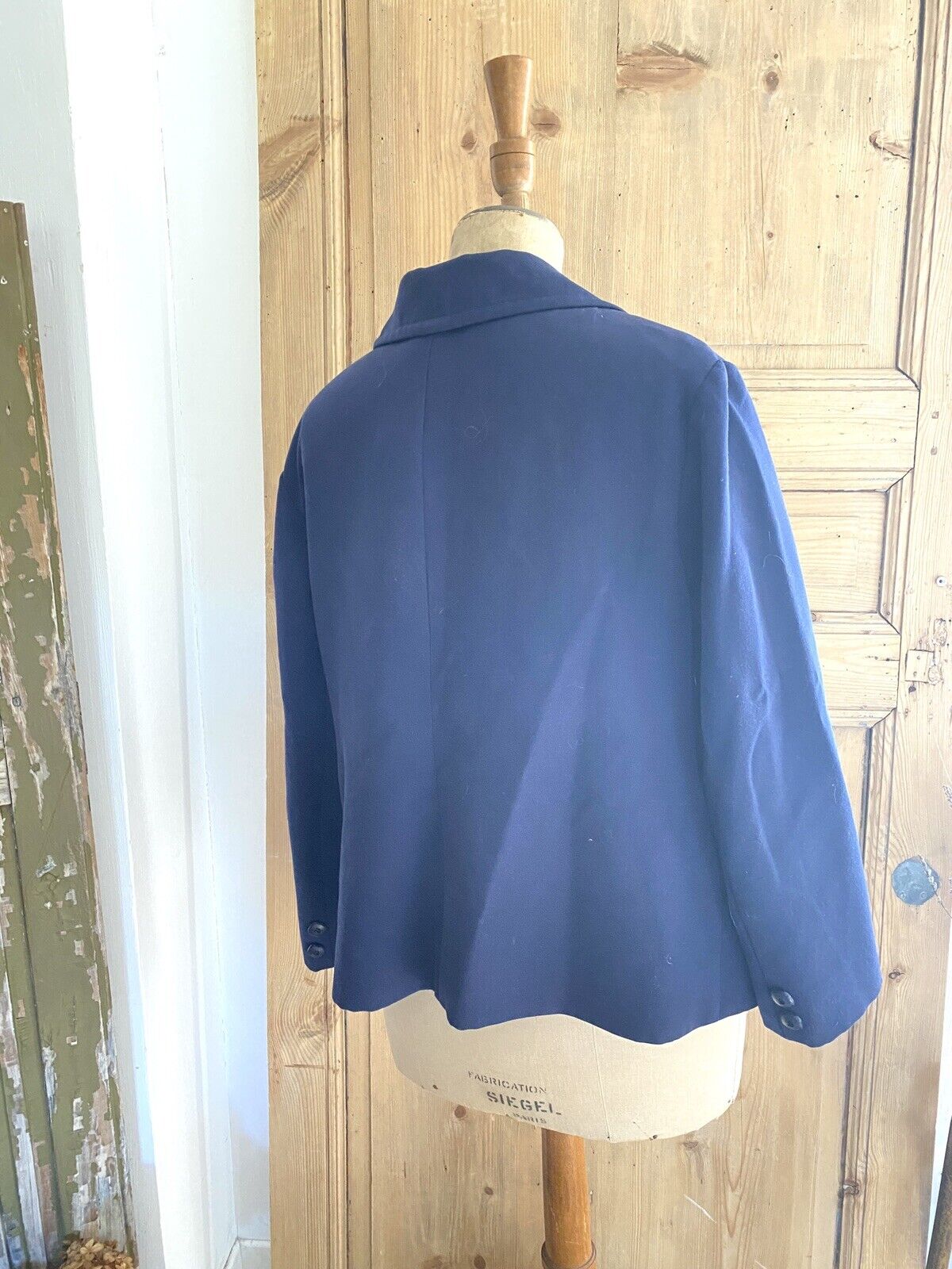 Vintage French woman blue JACKET tailored COLLAR c 1950