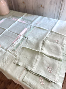 Art Deco SET French FIL OF LINEN TABLECLOTH 11 NAPKINS pale green GP m c1930