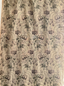 Antique French long woven DAMASK cotton FLORAL GREY green CURTAIN c1910