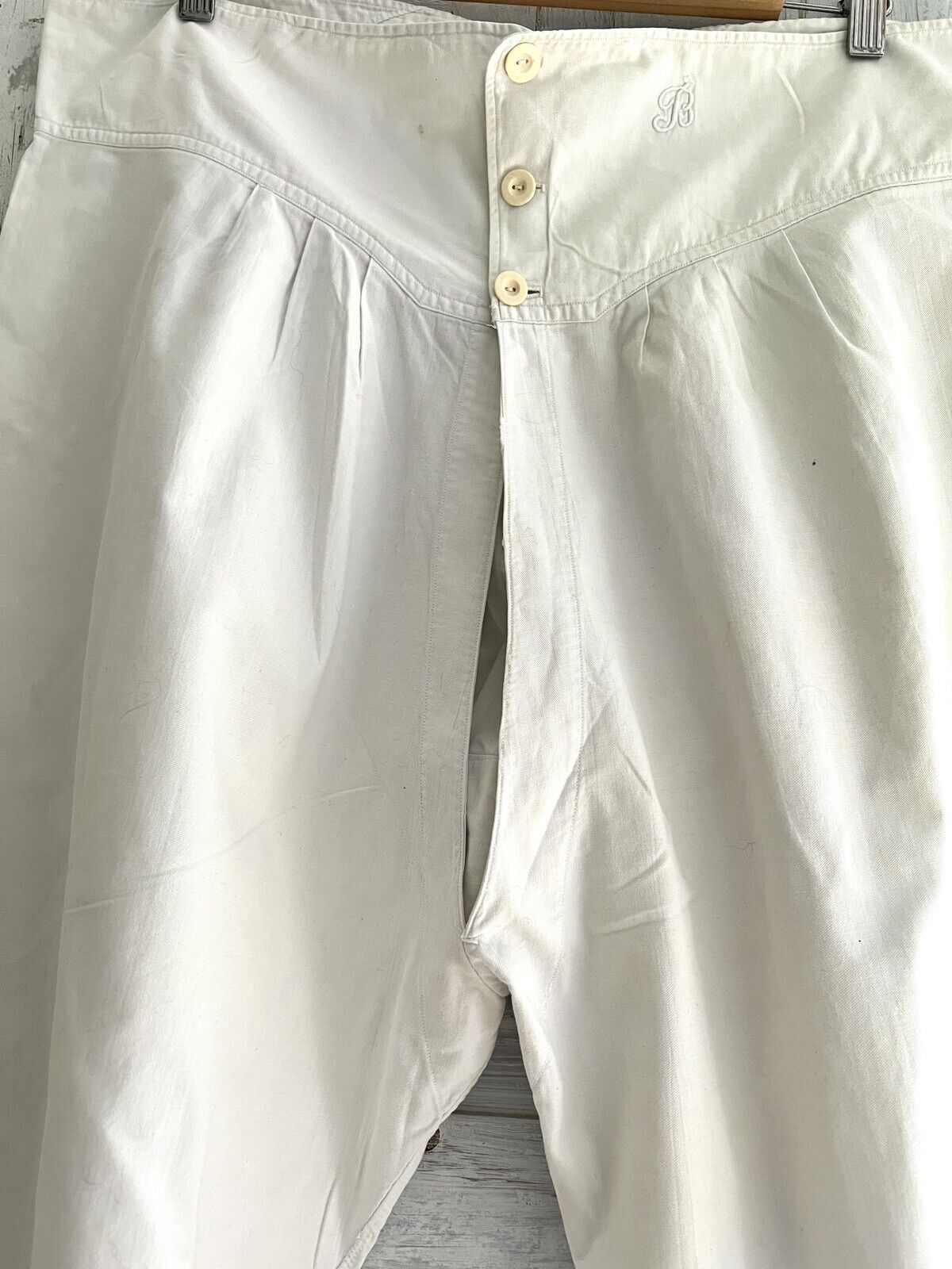 Victorian French MAN open PANTS trouser COTTON B monogram c1900