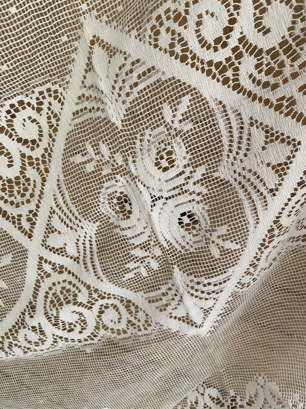 Vintage French FILET LACE panel CURTAIN brise bise c1930