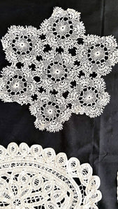 BUNDLE #2 4 LARGE vintage French FILET LACE DOILIES napperon CRAFT c1930