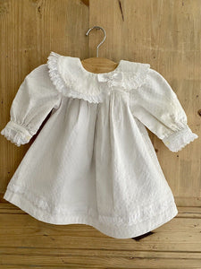 Vintage French BABY dress FRILL COLLAR PIQUE cotton DOLL c1950