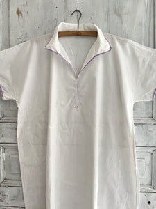 Vintage French MAN cotton gauze NIGHTSHIRT purple liseret 1930