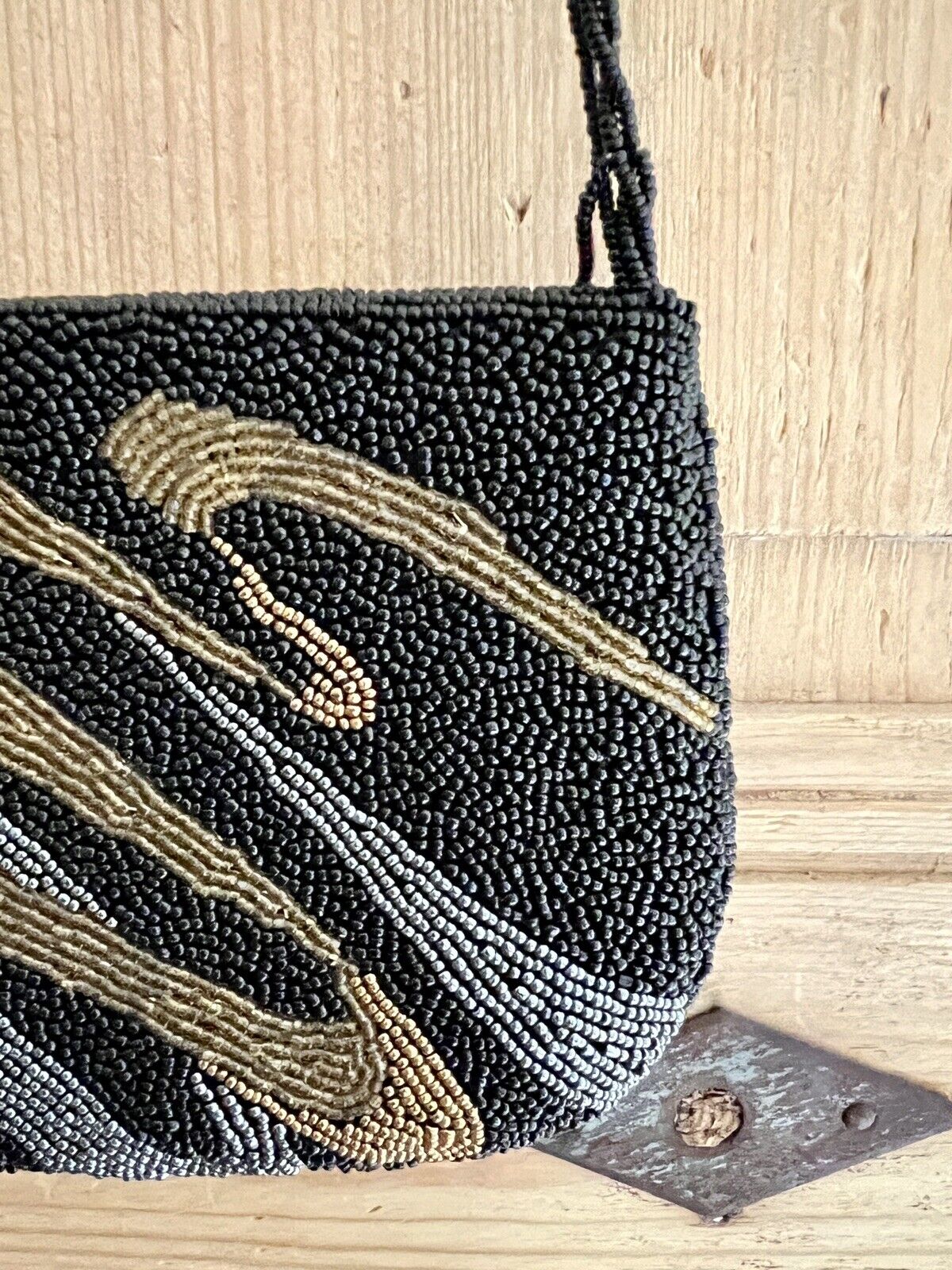 Art Deco French EMBROIDERED BEADED PEARL BAG MINAUDIÈRE c1930