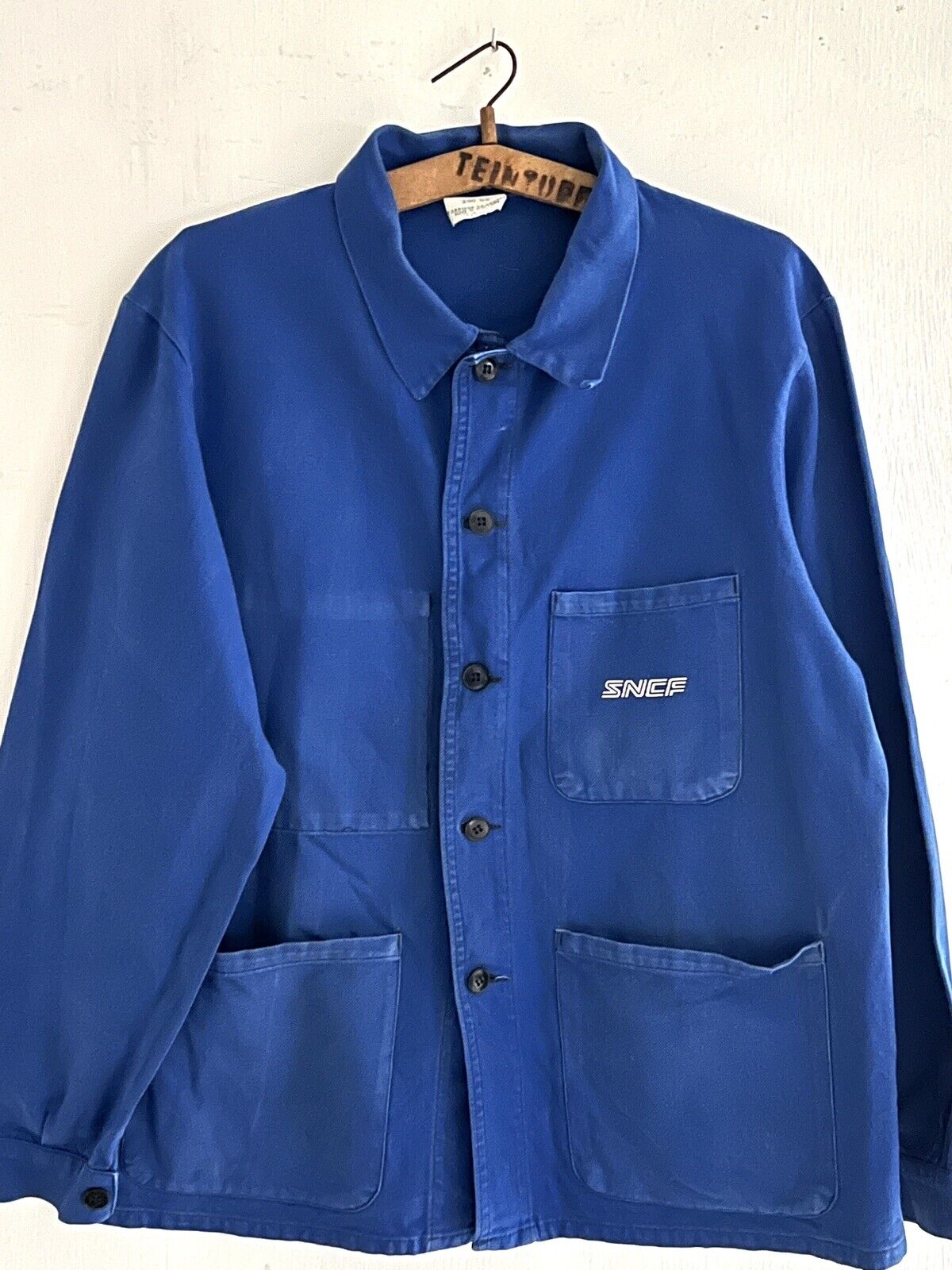 Vintage French BLEU DE TRAVAIL jacket WORK WEAR INDIGO BLUE SNCF c1960