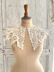 Antique French large FLORAL EYELET embroideries COLLAR c1920