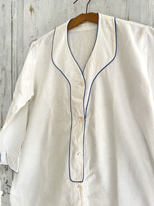 Antique French MAN brushed cotton NIGHTSHIRT blue liseret 1900