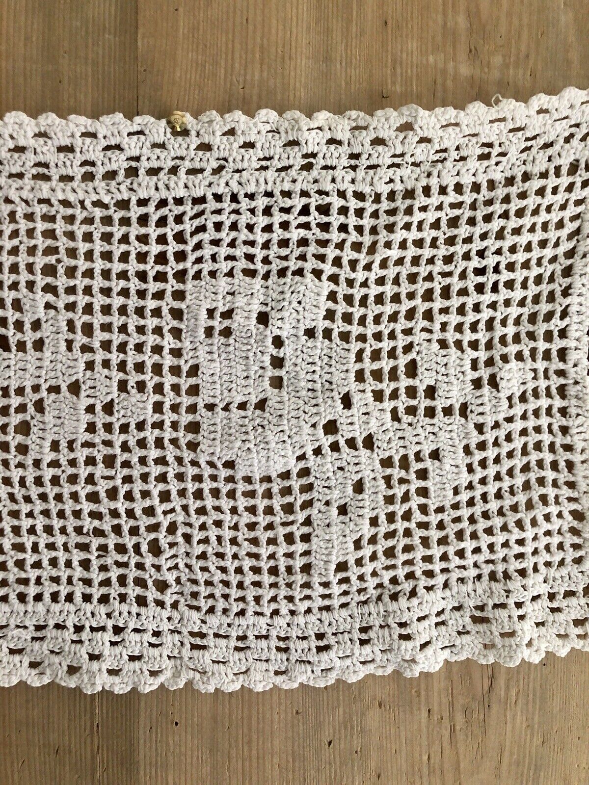 Vintage French filet lace DOILY cotton PANEL napperon ROSES c1950