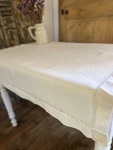 Vintage French RICHELIEU EMBROIDERIES LINEN coffee TABLECLOTH c1930