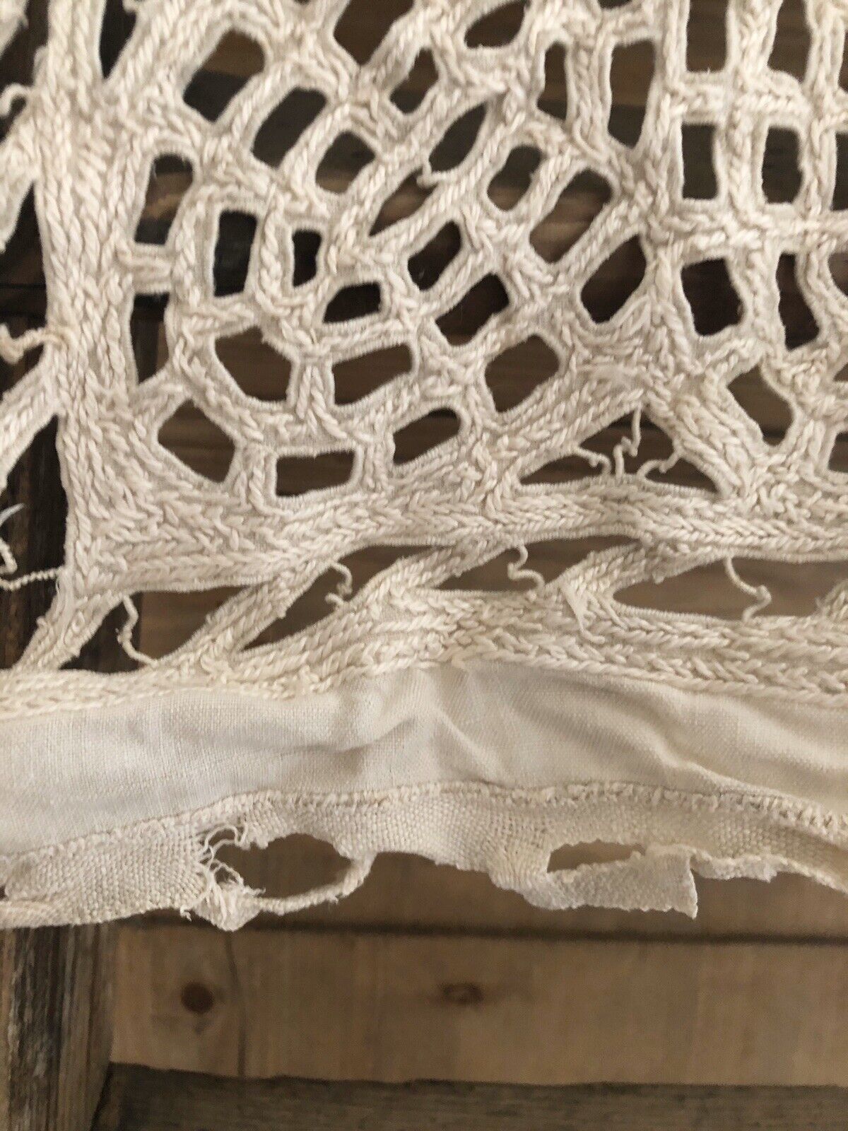 Pair vintage HEAVY French filet lace DOILY cotton PANEL napperon c1930