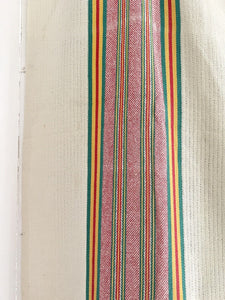 Vintage French Provencal long cotton STRIPED DOOR CURTAIN fringes c1950