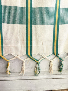 Vintage French Provencal long cotton STRIPED DOOR CURTAIN fringes c1950