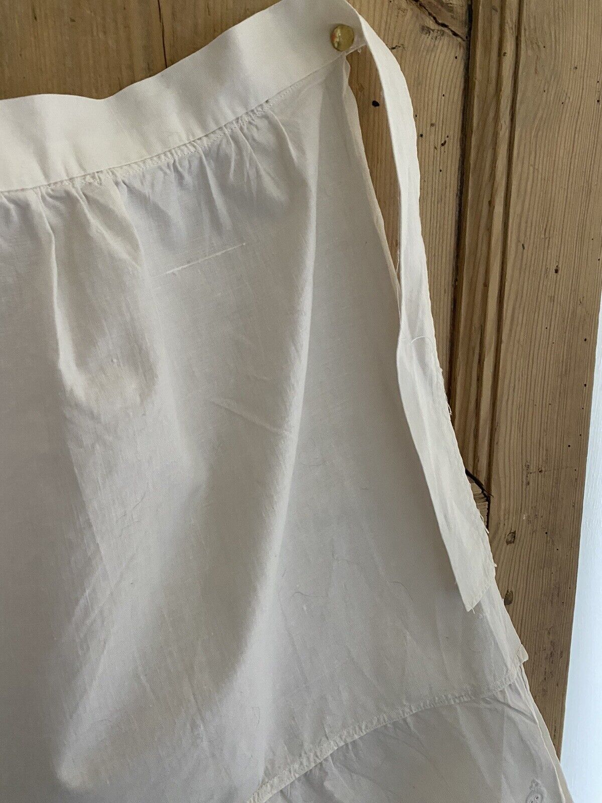 Vintage French service APRON work wear cotton BRODERIE ANGLAISE c1950