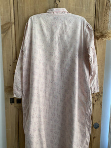 Vintage LONG NIGHTSHIRT faded pink floral FLANNEL COTTON c1930