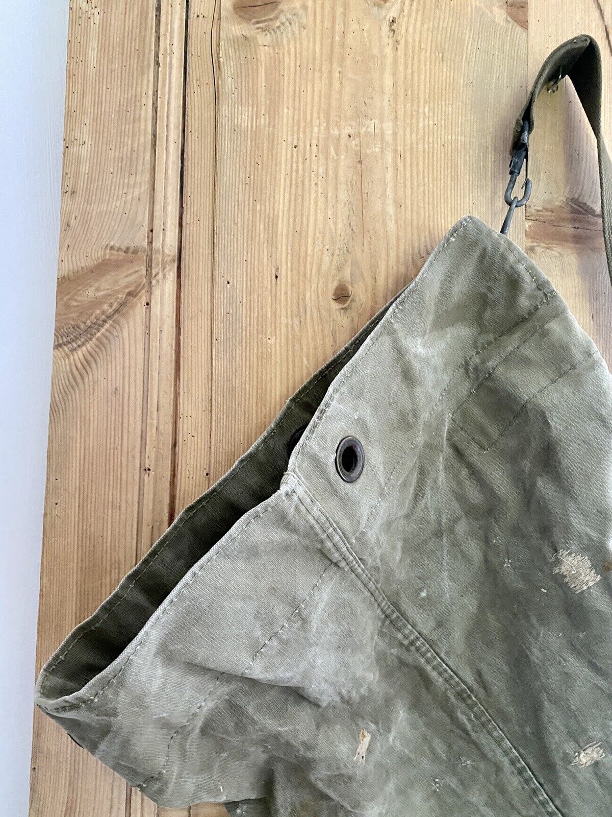 Vintage French heavy KHAKI MOLESKINE MILITARY BAG c1950