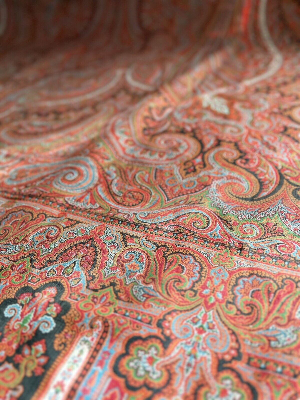 Stunning XXL antique VICTORIAN Kashmir PAISLEY piano WOOL SHAWL tablecloth c1880