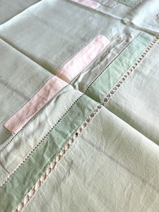 Art Deco SET French FIL OF LINEN TABLECLOTH 11 NAPKINS pale green GP m c1930