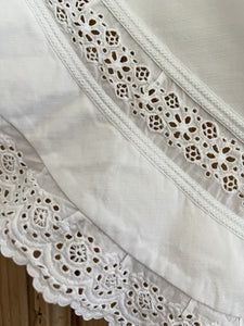 Vintage French LITURGIC VALANCE mantelpiece cotton EYELET LACE entredeux c1950