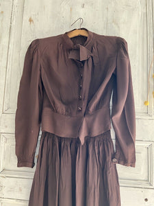 Vintage French woman brown acetate SET blouse PLEATED skirt c1940