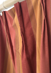 PAIR vintage LONG French BURGUNDY DRAPE cotton curtains STRIPES BACKED c1950