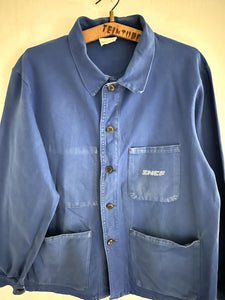 Vintage French BLEU DE TRAVAIL jacket WORK WEAR INDIGO BLUE SNCF c1960