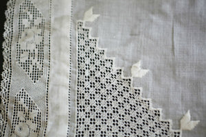 Antique French woman BRIDE star handkerchief LACE c1900