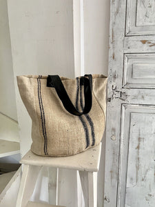 Vintage French UPCYCLED heavy  GRAIN SACK TOTE BAG  Les Toiles Blanches design