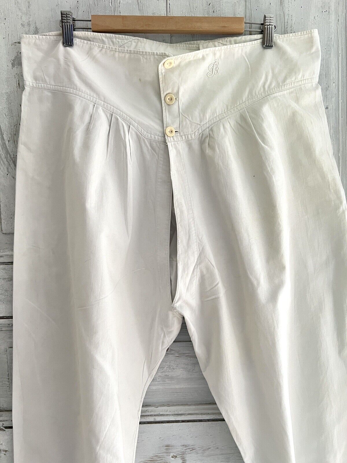 Victorian French MAN open PANTS trouser COTTON B monogram c1900