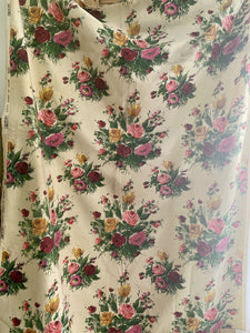 Vintage French FLORAL cotton PANEL large scale ROSES bouquets UPHOLSTERY c1950