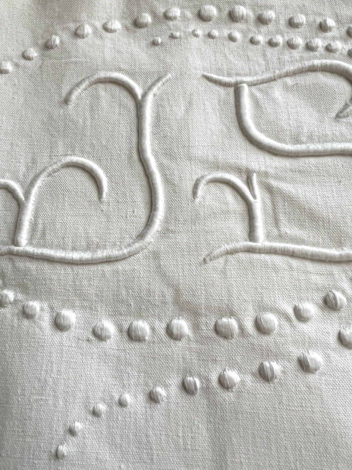 PAIR antique French large DOWRY LINEN COTTON sheets OPENWORKS JS mono c1920