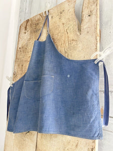 Antique French rare CHILD INDIGO WORK WEAR APRON LINEN c1900