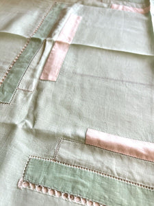 Art Deco SET French FIL OF LINEN TABLECLOTH 11 NAPKINS pale green GP m c1930