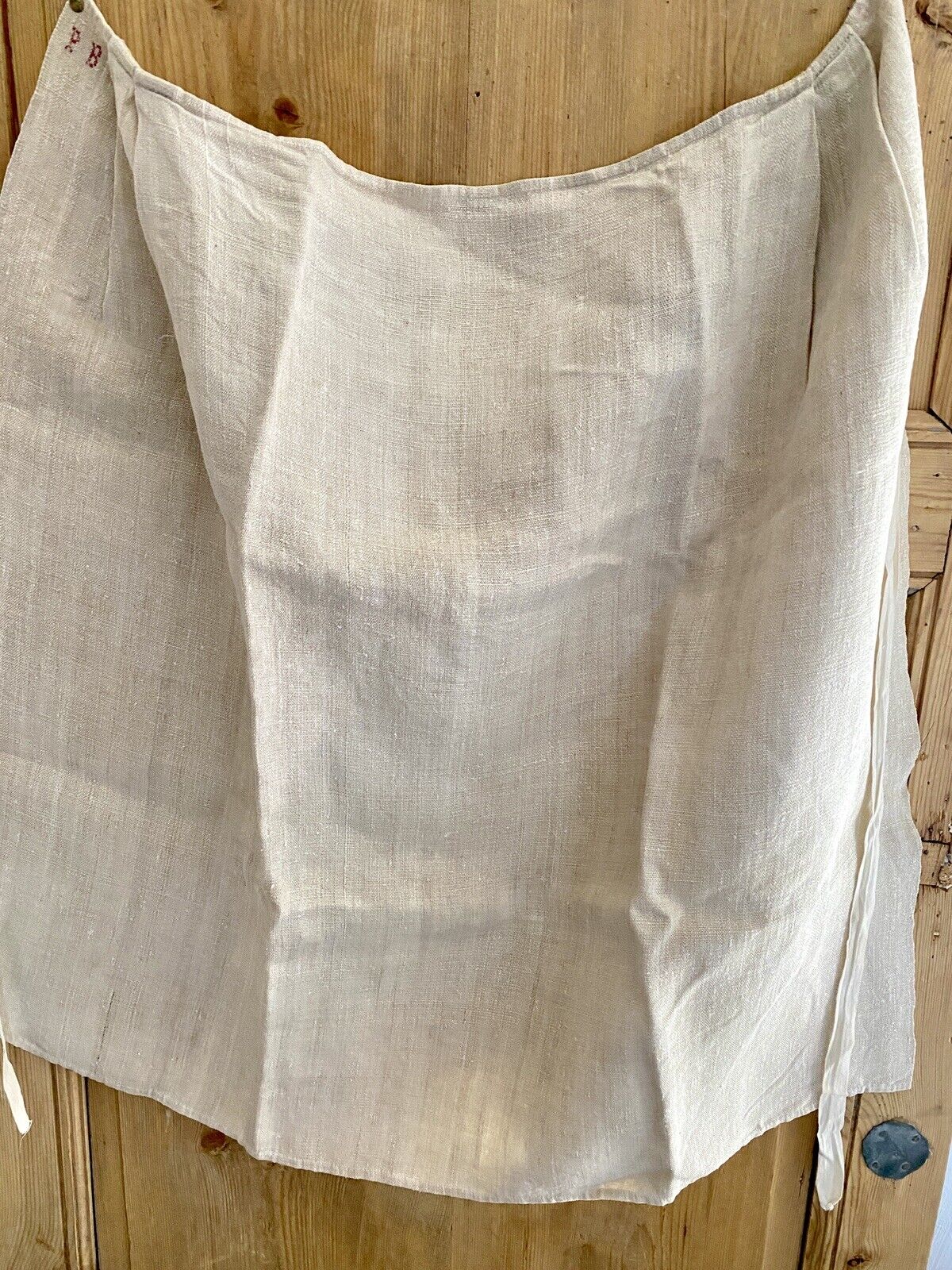 PRIMITIVE French WORK WEAR homespun LINEN NUNNERY pleated APRON PB mono c1830