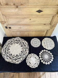 BUNDLE 5 LARGE vintage French FILET LACE DOILIES napperon CRAFT c1930