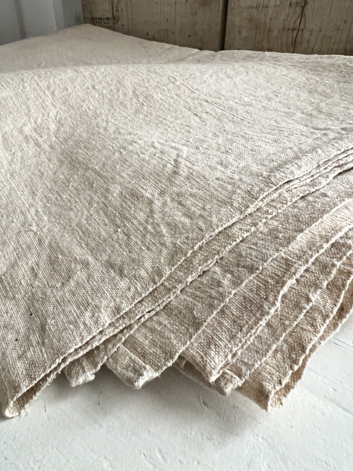 PRIMITIVE UNUSED French HOMESPUN LINEN sheet EE m  CENTRAL SEAM c1830