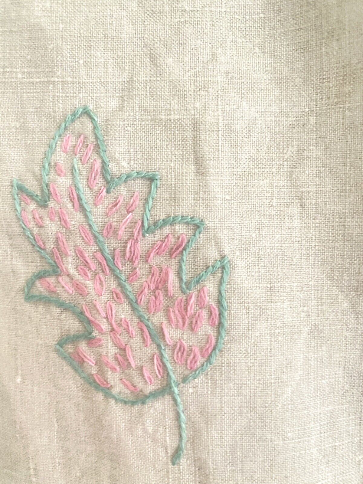 Vintage French linen DOILY EMBROIDERY exercise OPENWORKS FOLIAGE napperon c1930