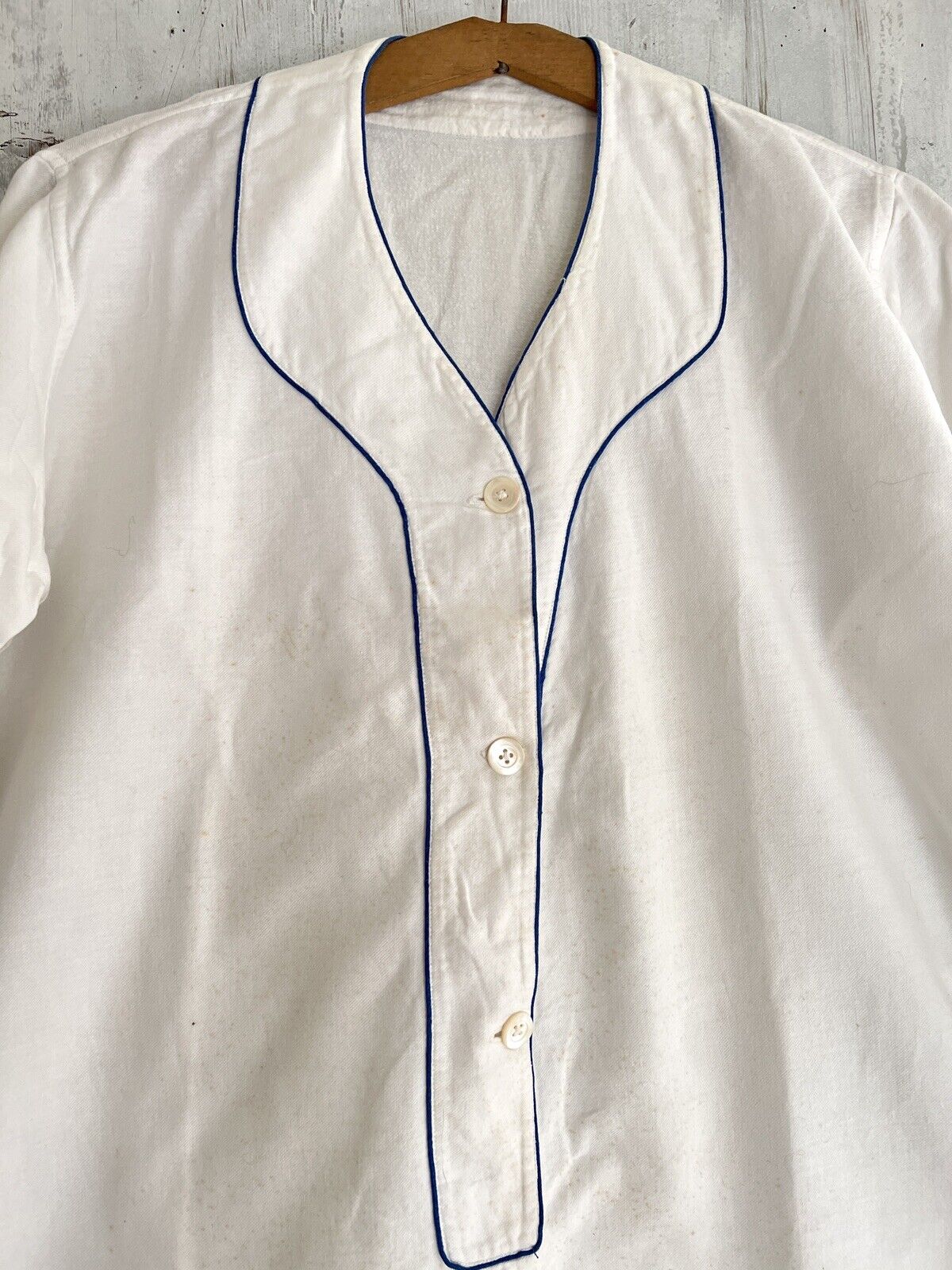 Antique French MAN brushed cotton NIGHTSHIRT blue liseret 1900